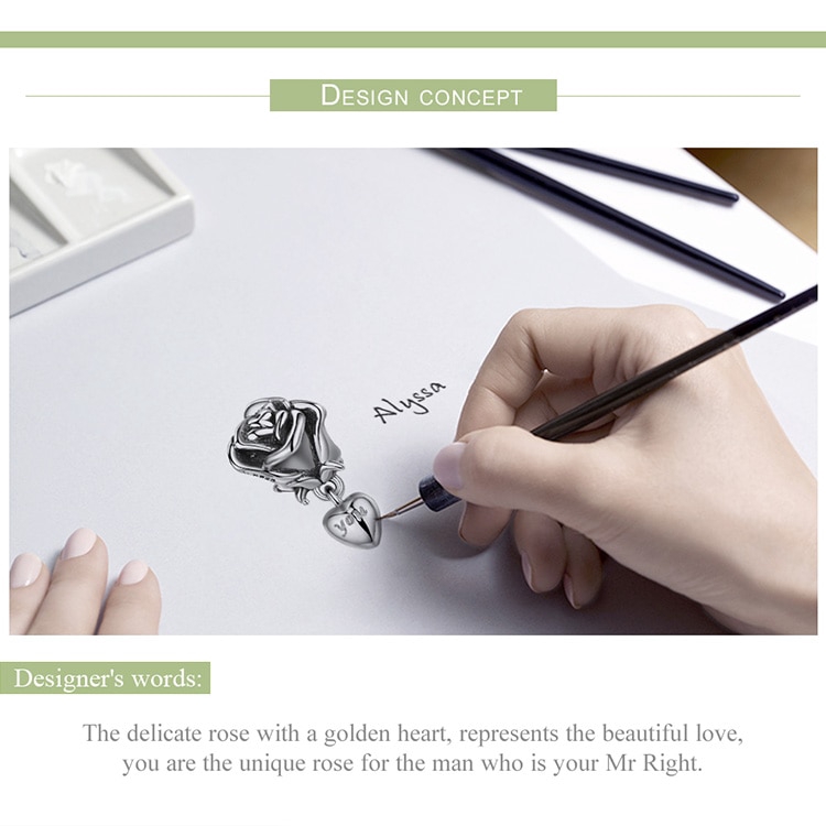 Hạt Xỏ Trang Sức Bamoer bạc 925 Hình Trái Tim Và Hoa Hồng SCC455