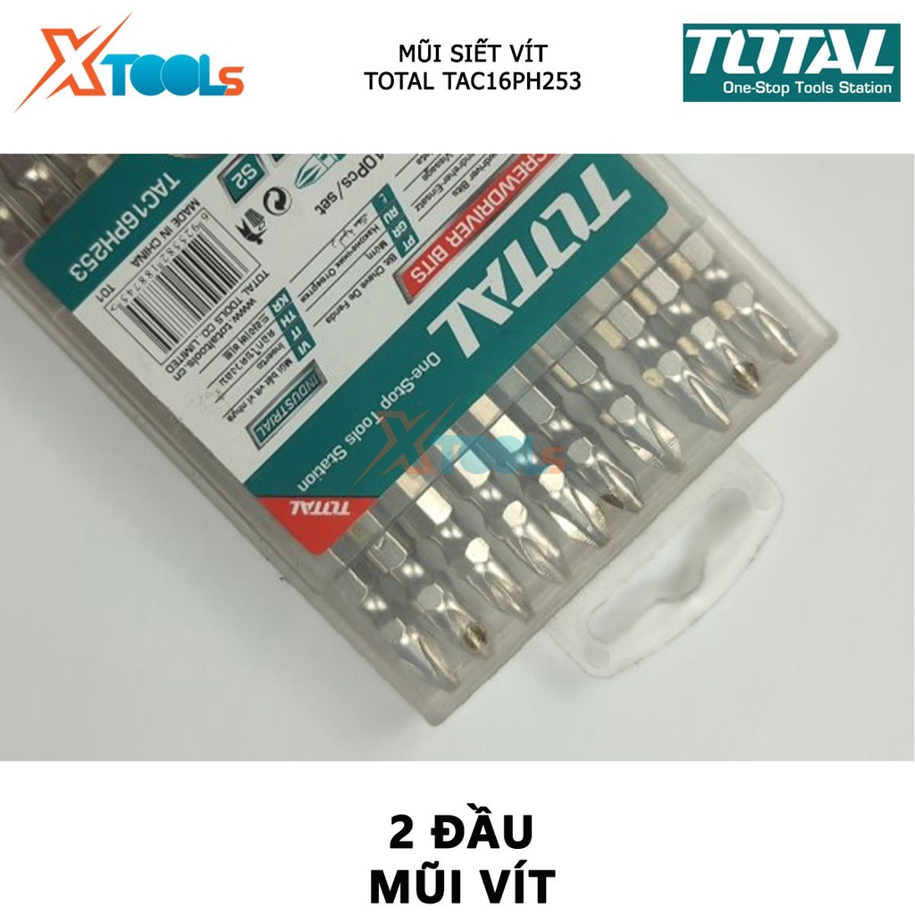 Mũi siết vít bake 2 đầu TOTAL TAC16PH253 | bộ 10 mũi siết vít bake  [CHÍNH HÃNG] [XTOOLs]