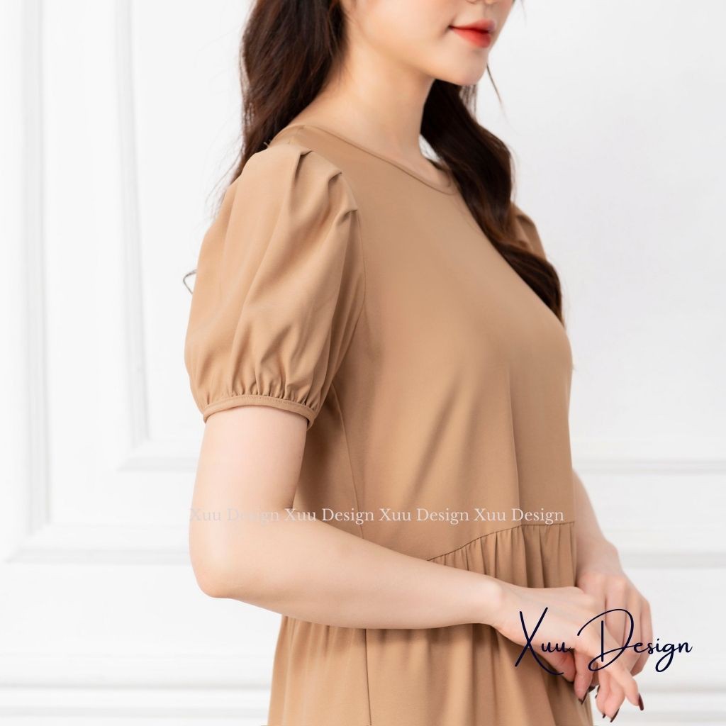 Váy babydoll dáng dài tay bồng tiểu thư, đầm suông thiết kế trẻ trung thắt nơ lưng áo - Wexuu Design V01