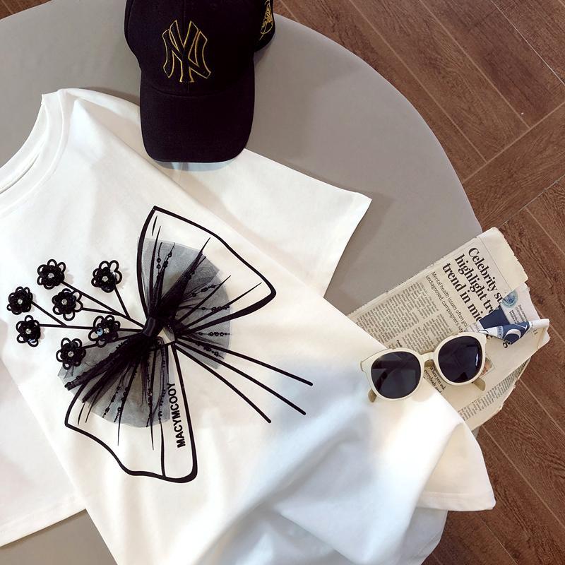 Áo thun ngắn tay họa tiết nơ đơn giản dành cho nam và nữ