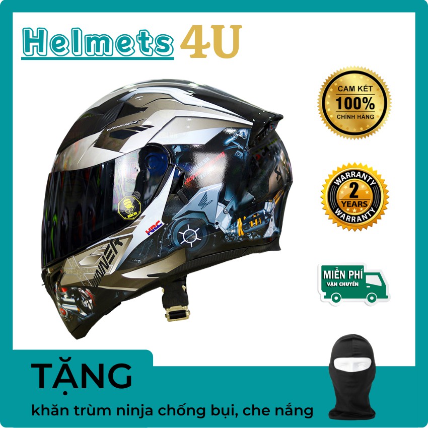 Mũ Bảo Hiểm Fullface 2 Kính ROC 05 Đen Bóng Lên Tem Decal Winner Xám - Helmets 4U