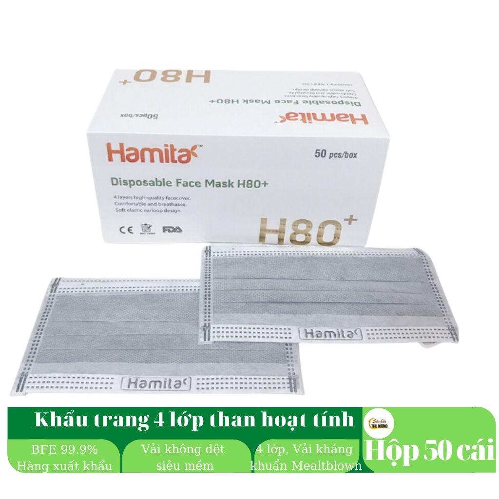 Khẩu trang y tế than hoạt tính HAMITA 4 lớp  Hàng xuất khẩu Model H80+ _ ISO13485, CE, FDA