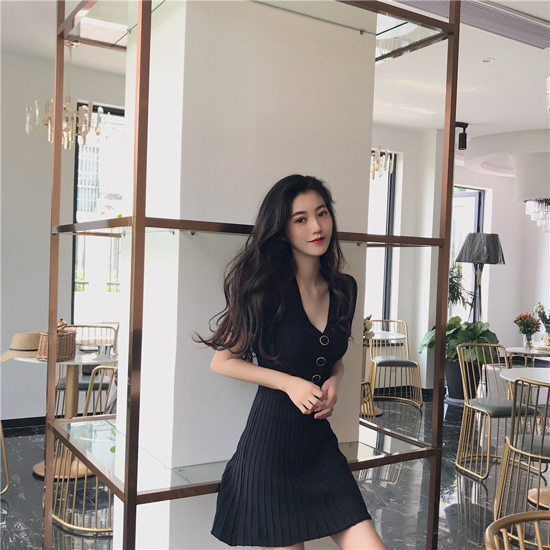 Đầm tay ngắn tay cổ chữ V phong cách Hàn Quốc hợp thời trang cho nữ | BigBuy360 - bigbuy360.vn