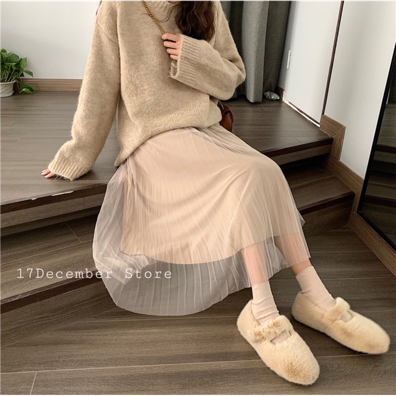 Chân Váy Midi Xếp Ly✨CHÂN VÁY NHUNG PHA REN DÁNG DÀI | BigBuy360 - bigbuy360.vn