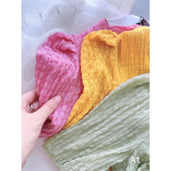 VÁY SUÔNG XỐP CỔ TIM DÁNG DÀI 3 màu xanh, vàng, hồng