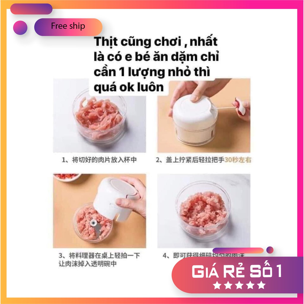 Máy xay tỏi ớt thịt cá..Mini cầm tay có dây kéo tiện lợi