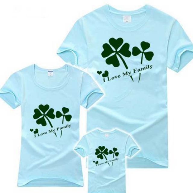 áo gia đình màu xanh 3/4/5 người chất cotton mịn mát