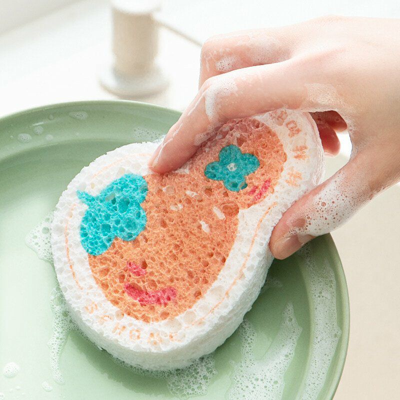 Miếng rửa chén bột gỗ dạng nén hoạt hình tiện dụng