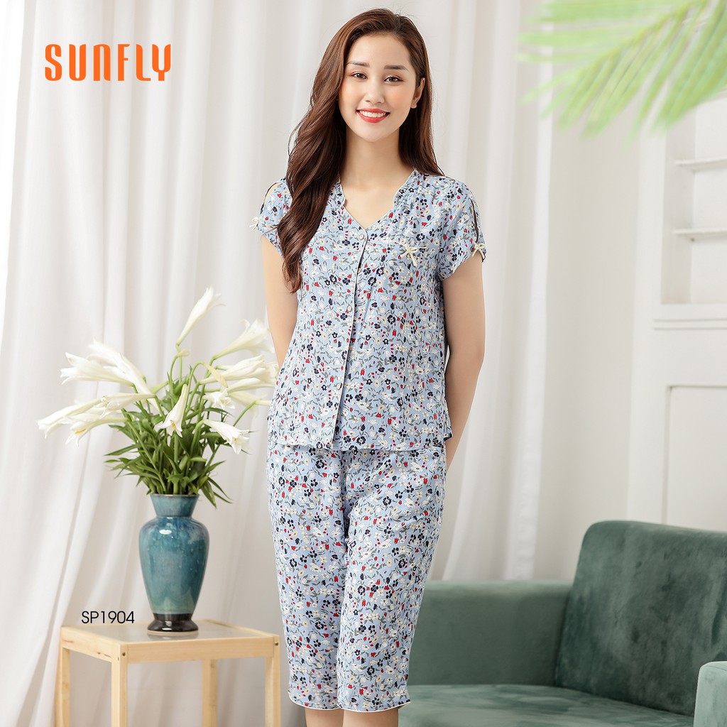 Bộ pijamas lanh Sunfly áo cộc quần ngố SP1904