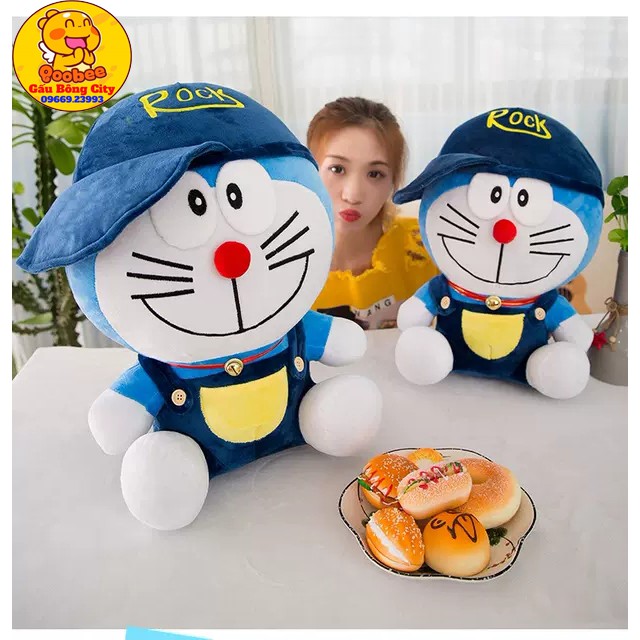 Gấu Bông Mèo Máy Doremon Doraemon Đô rê mon Đội Mũ Rock Dễ Thương Mềm Mịn Quà Tặng