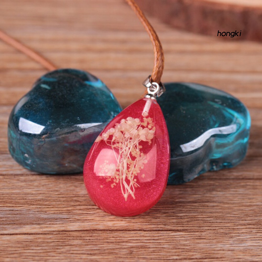 Dây Chuyền Mặt Giọt Nước Chứa Hoa Khô Phát Sáng Trong Đêm Cho Nữ