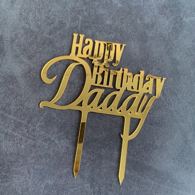 Phụ kiện trang trí bánh kem bằng acrylic họa tiết chữ happy birthday mommy và daddy