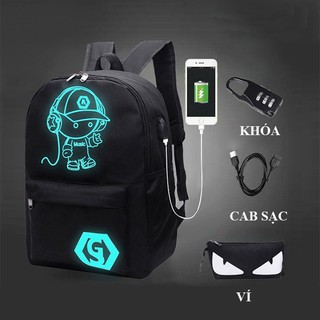Balo Laptop Phát Sáng Thời Trang Đi Học Đi Du Lịch Có Sạc Điện Thoại USB Khóa Chống Trộm XL