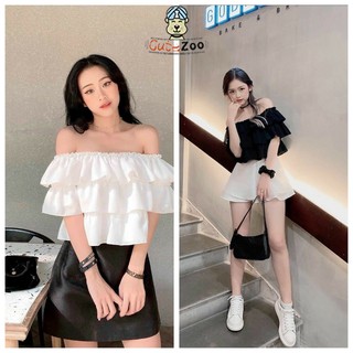 Áo trễ vai tay ngắn 3 tầng chất von lụa mềm mát Ulzzang - CUTEZOO