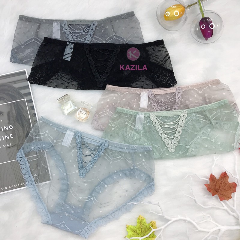 Quần lót ren nữ freesize lưng rỗng chữ V, quần lót ren sexy dạng lưới dễ thương siêu mỏng thoáng khí Kazila QLR8 | BigBuy360 - bigbuy360.vn