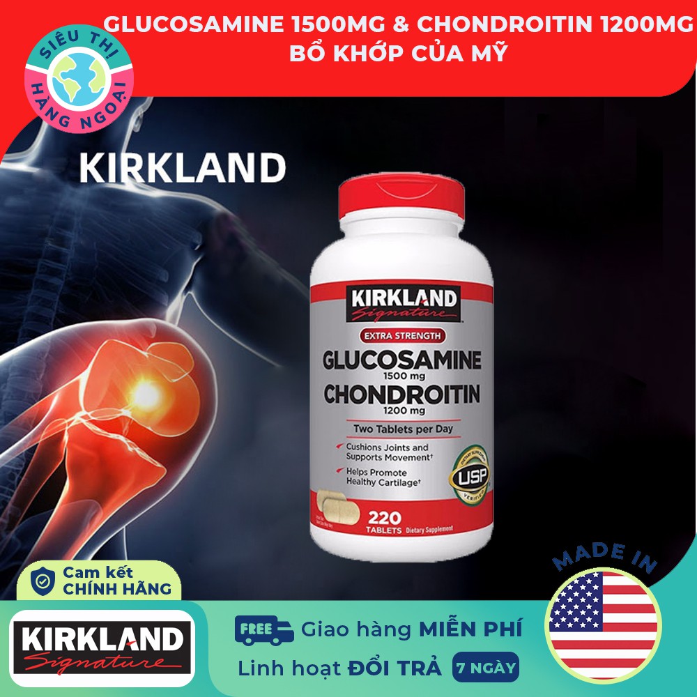 Viên uống bổ xương khớp Glucosamine 1500mg & chondroitin 1200mg Kirkland 220 viên
