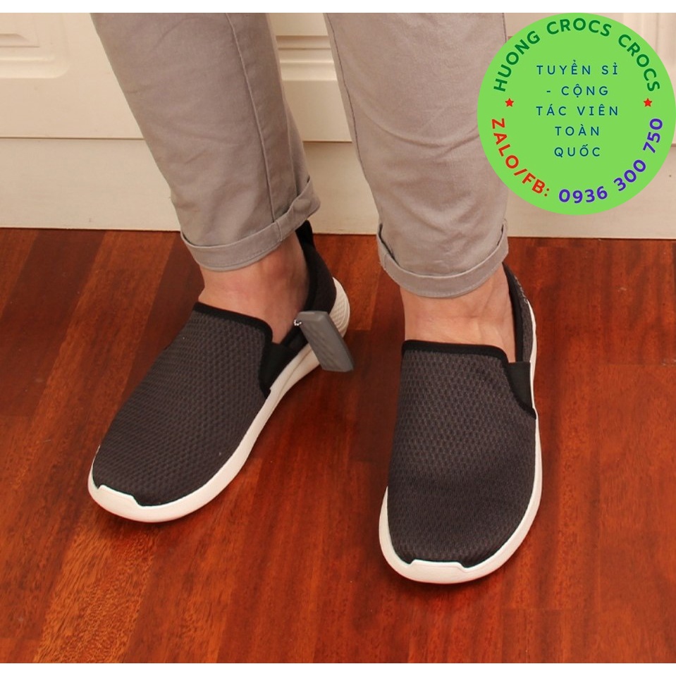 GIÀY LƯỜI CROCS VẢI LƯỚI LITERIDE SLIP ON CHO NAM MÀU ĐEN CHUẨN XỊN FULL BOX