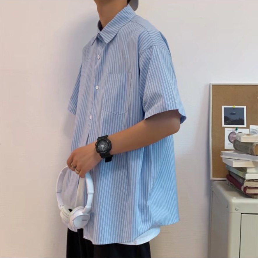 Áo Sơ Mi Ngắn Tay áo sơ mi caro nam Kẻ Sọc sơ mi nữ form rộng Thời Trang sơ mi nữ form rộng Mùa Hè áo sơ mi lụa nam