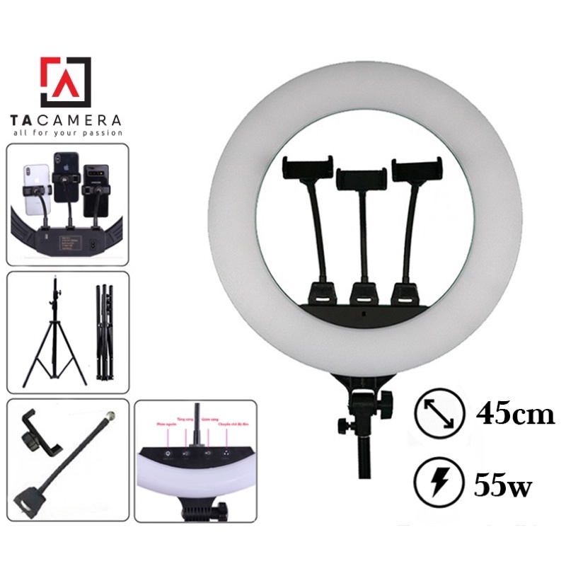 Đèn LED Ring Light HQ18 45cm Tặng Kèm Chân Đèn