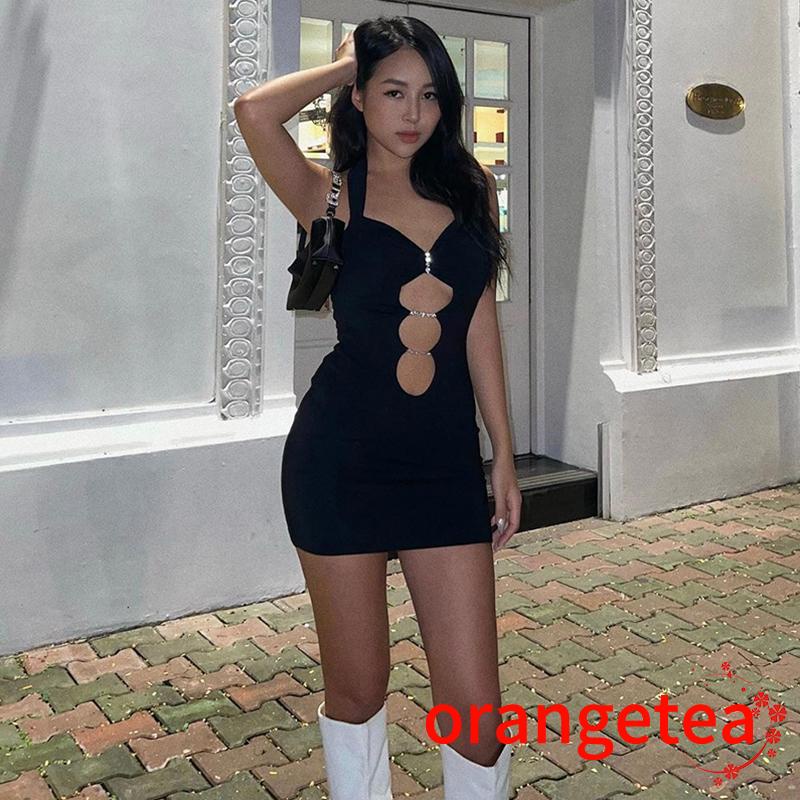 Đầm Ôm Dáng Không Tay Hở Lưng Màu Đen Trơn Dành Cho Nữ