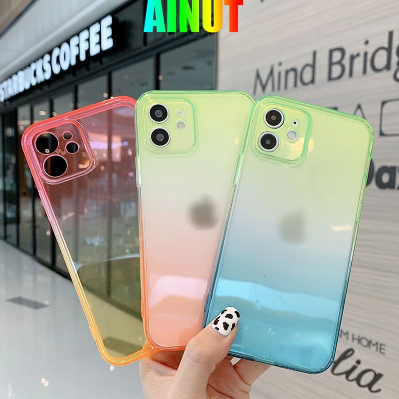 Ốp điện thoại mềm trong suốt chống rơi vỡ màu gradient dành cho iPhone 11 12 Pro Promax 6 6s 7 8 Plus X XS XR XSMax