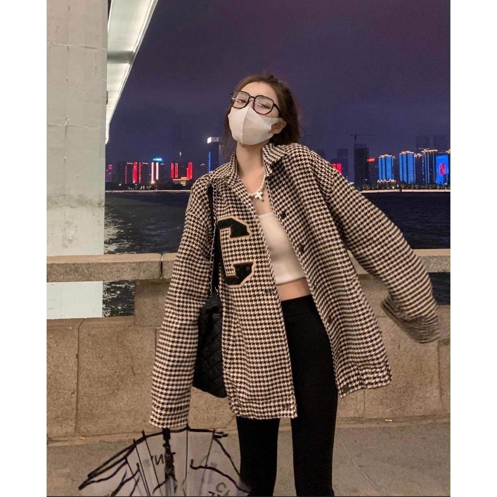 Áo khoác nữ form rộng mùa đông chất dạ kẻ caro ấm dài tay hàn quốc ulzzang | BigBuy360 - bigbuy360.vn
