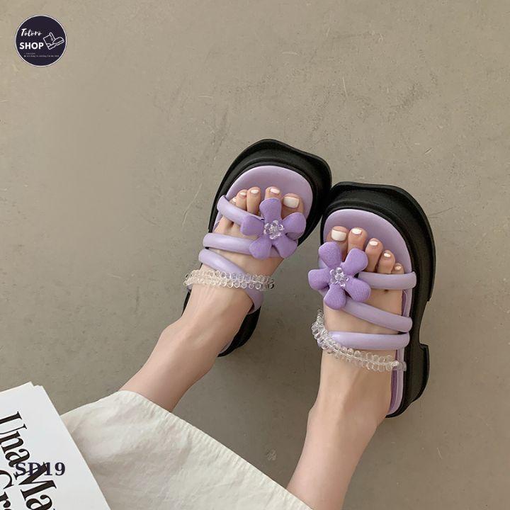 [Hàng Sẵn] [Ảnh Thật] [Freeship] Giày Sandal Nữ Đế Mềm Đính Hoa Dễ Thương - SD19