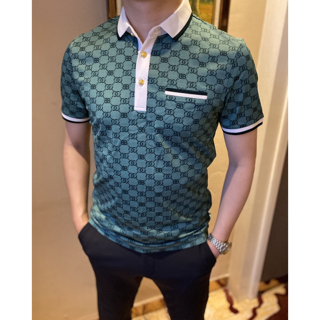 Áo polo tay ngắn thời trang nam cao cấp 𝑮𝒖𝒄𝒄𝒊 𝑮𝑪 𝑮𝑮 sành điệu, thanh lịch