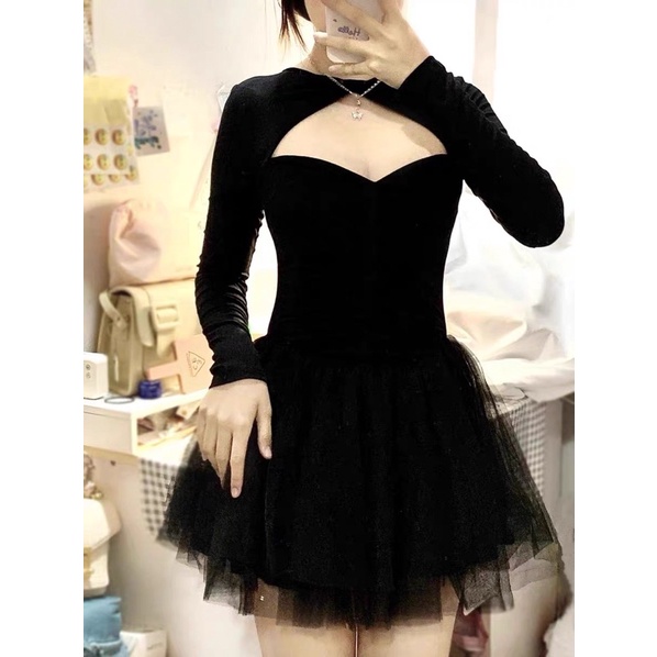 Váy Body Ôm Dáng Đuôi Tầng Xoè Đen Mun Sexy