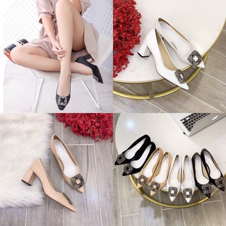 ( ảnh thật ) Giày cao gót công sở mũi nhọn đính đá nhập 7cm