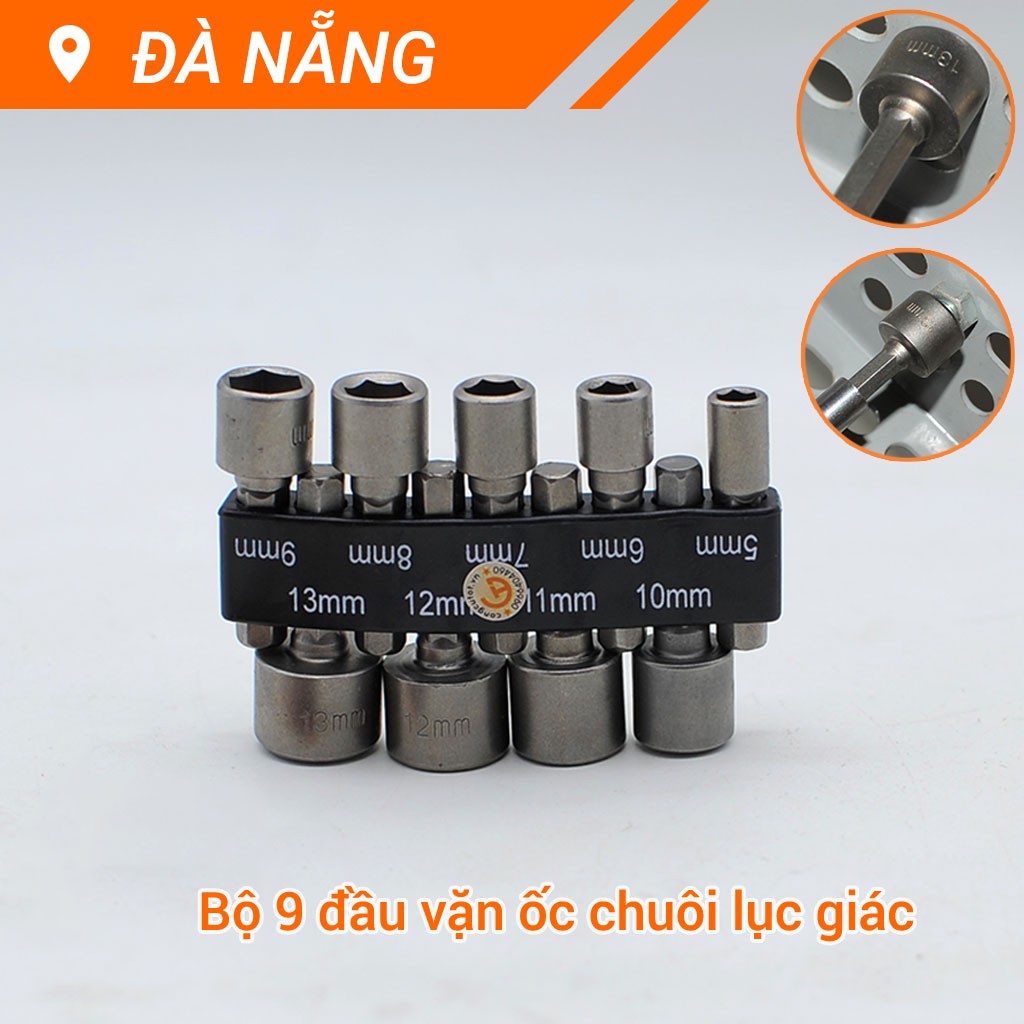 Bộ 9 đầu vặn ốc chuôi lục giác hệ mét từ 5mm-13mm