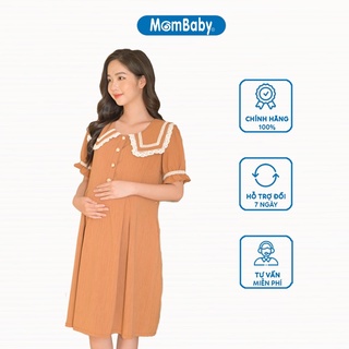 Váy bầu xinh công sở-đầm bầu babydoll phối cổ bè viền ren điệu đà