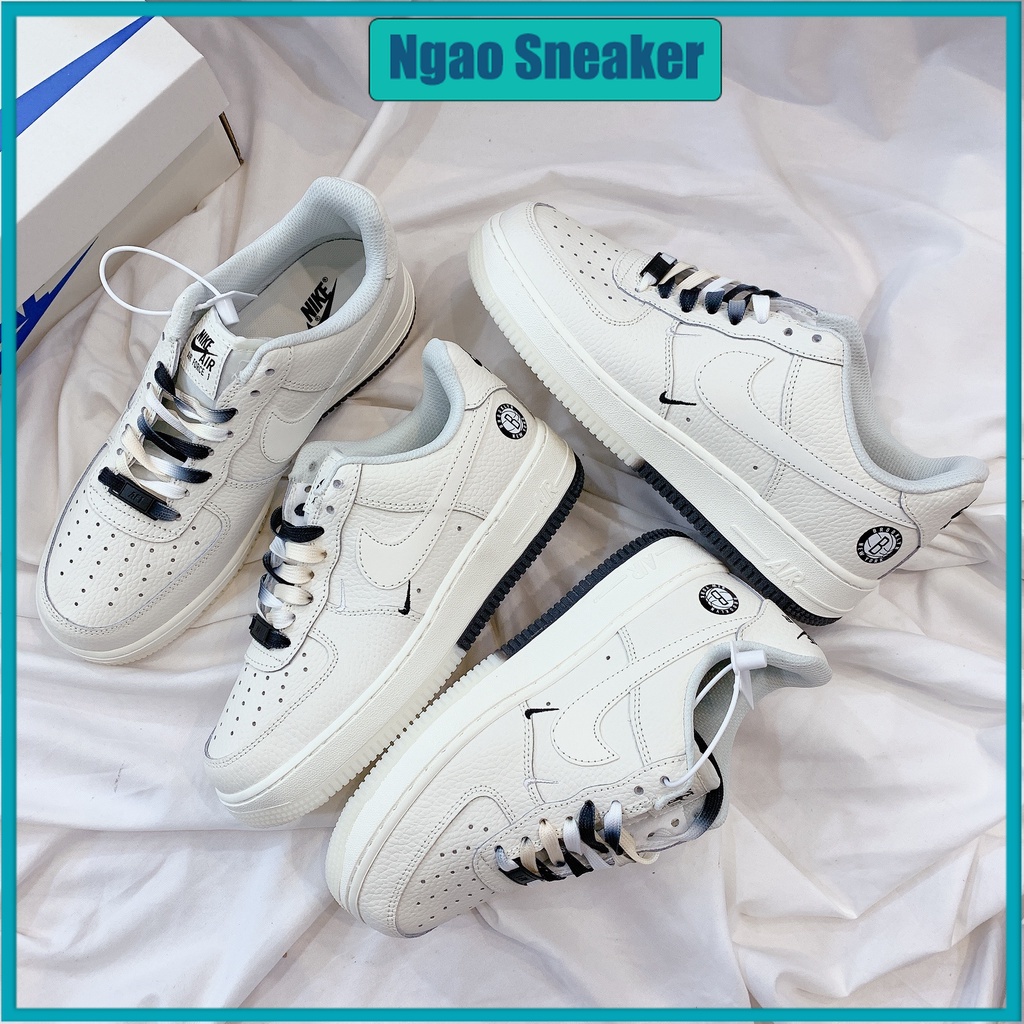 Giày AF1 Air Forc Brooklyn Âm Dương Kem Da Nhăn Phản Quang