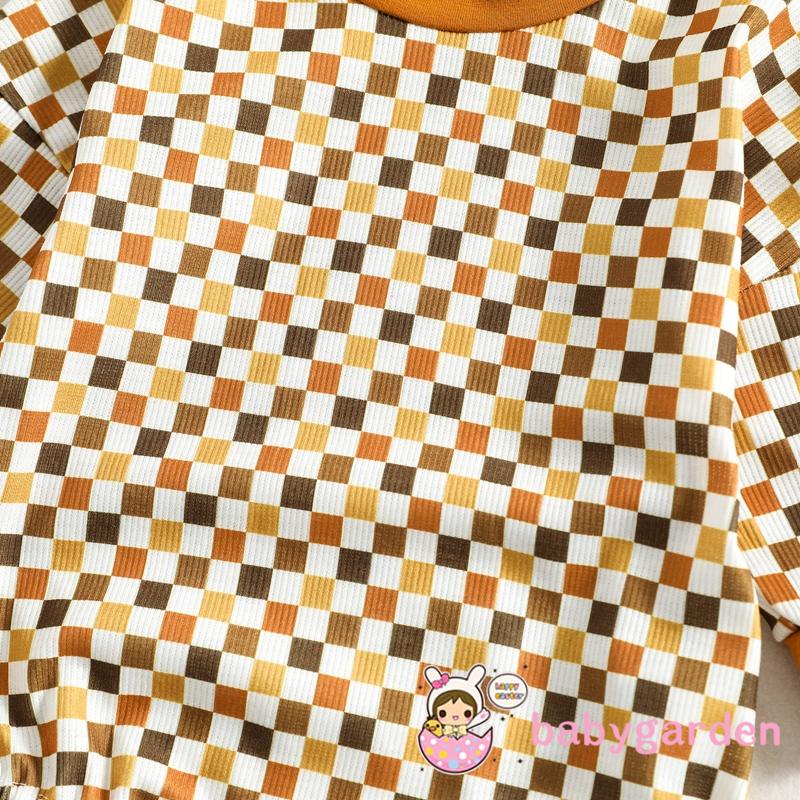 Bộ Áo Liền Quần Tay Dài Cổ Thuyền In Họa Tiết Kẻ Ô Dành Cho Bé Trai 0-24 Tháng Tuổi