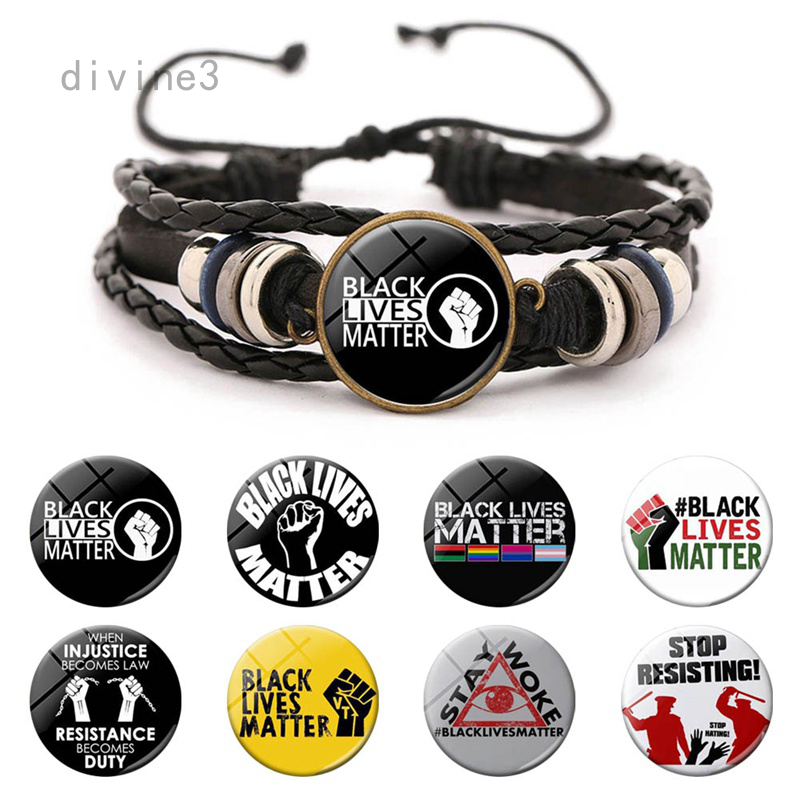 Vòng đeo tay da bện handmade hình chữ Black Lives Matter xinh xắn