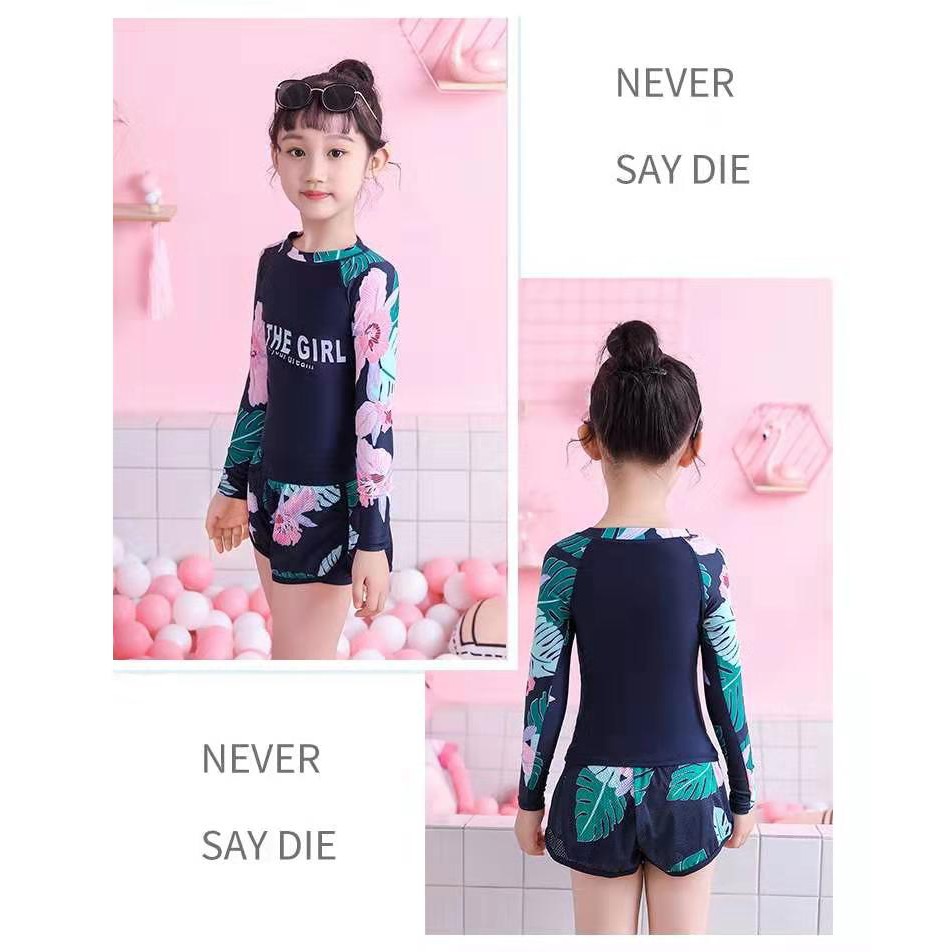 Đồ bơi bé gái tay dài chống nắng - có 2 màu xanh, đen | BigBuy360 - bigbuy360.vn