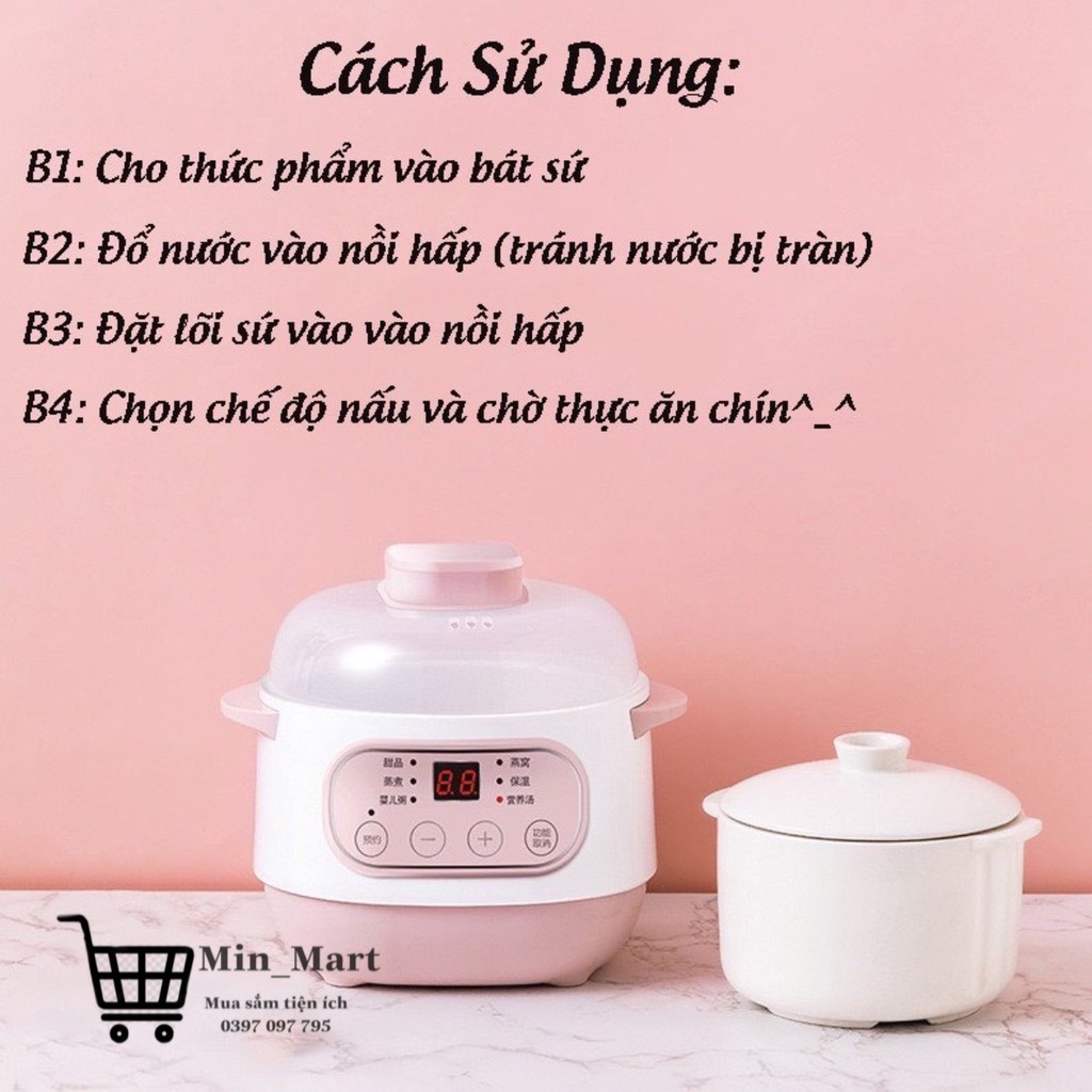 Nồi Nấu Cháo,Nồi Hầm Chậm,Ninh,Hấp,Cách Thủy,Lòng Nồi Lõi Sứ Cao Cấp,Dung Tích 220W,Nấu Điện Thông Minh,Đa Năng