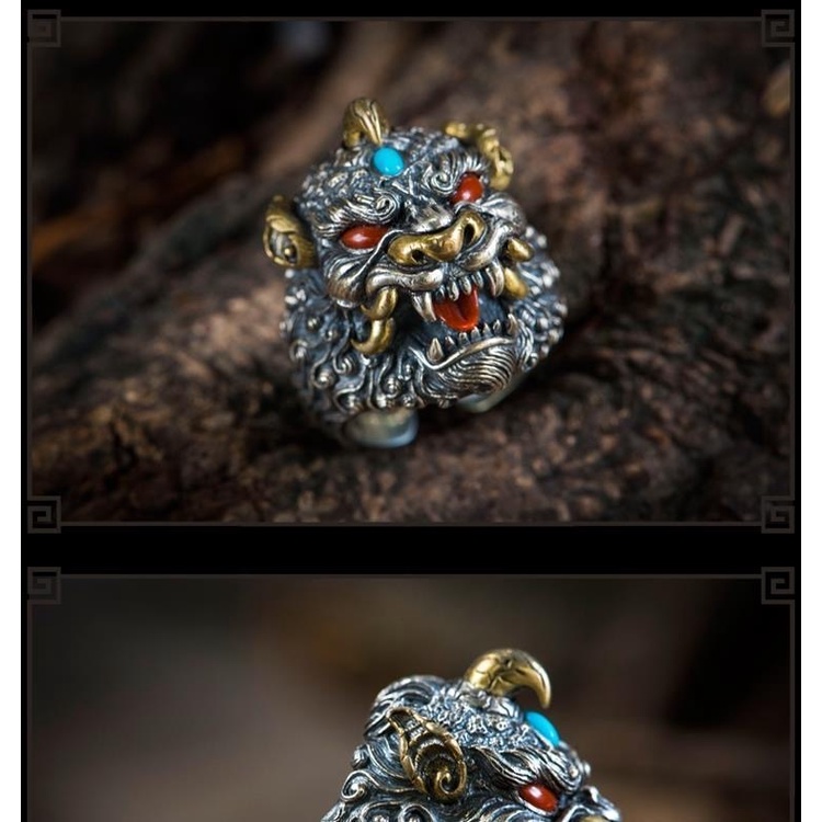 Nhẫn Hở Mạ Bạc Đính Đá Zircon PI Xiu Phong Cách Trung Hoa Thời Trang Cho Nam Nữ