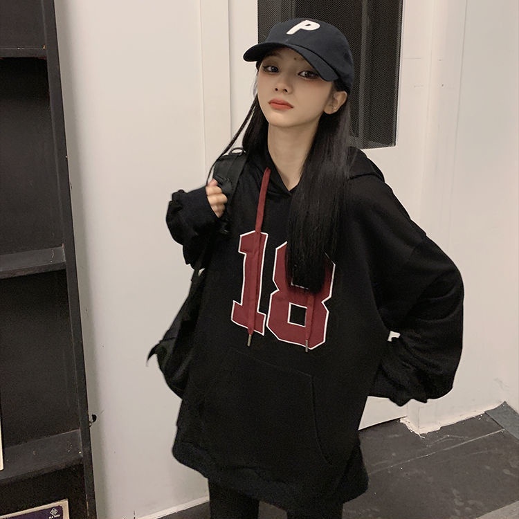 COZOK Áo Hoodie Tay Dài Form Rộng In Họa Tiết Phong Cách retro