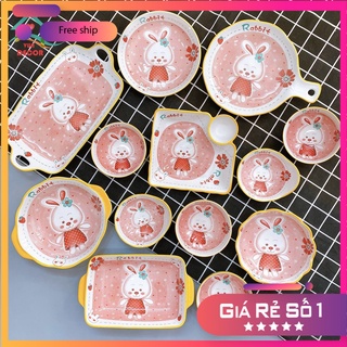 Chén Sứ Bát Ăn Cơm Bộ Bát Đĩa Decor Thỏ Hồng Chén Dĩa Sứ Dễ Thương Cute Cao Cấp V24