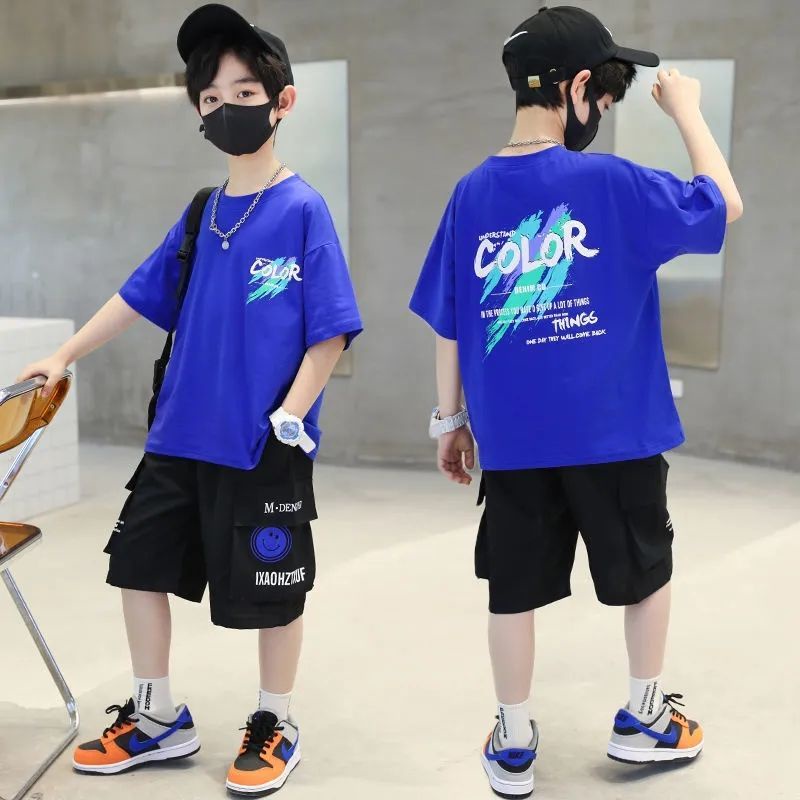 Set Đồ Mùa Hè 2023 2 Món Gồm Áo Thun Cotton Tay Cộc + Quần Ngắn In Họa Tiết Monogram Thời Trang Cho Bé Trai 3-12 Tuổi