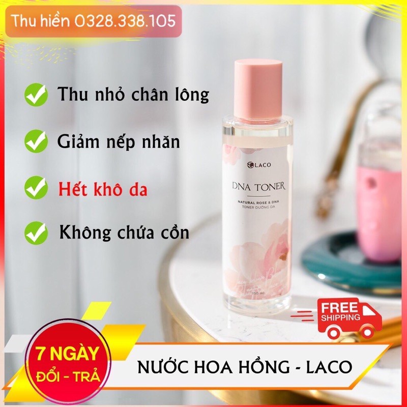 Nước hoa Hồng Toner DNA Laco thu nhỏ lỗ chân lông, cân bằng độ PH- Tặng 1 máy phun sương NANO