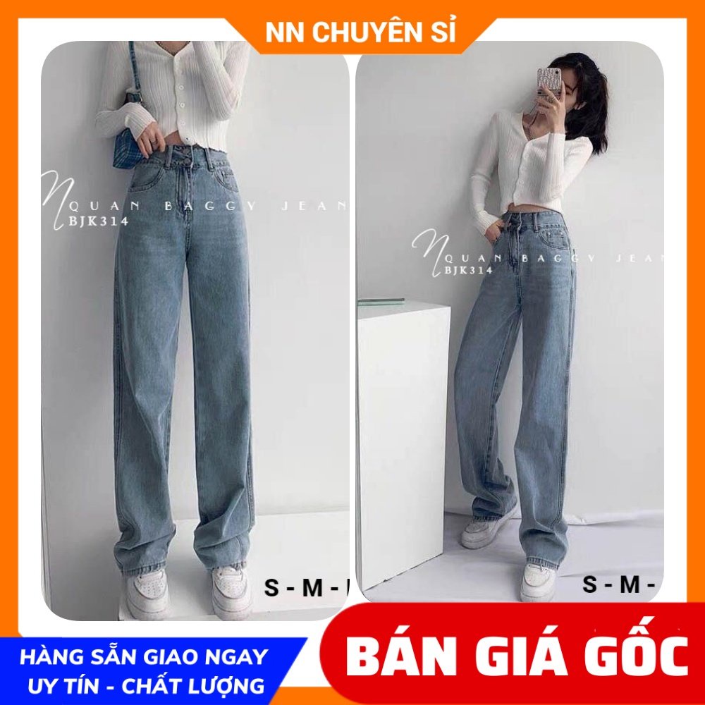 Quần baggy jean ống rộng suông cho nữ chất jean cao cấp lưng 2 nút dễ thương BJK314