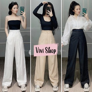 Quần ống rộng dáng xuông chất đũi xước siêu hot - dài 100cm