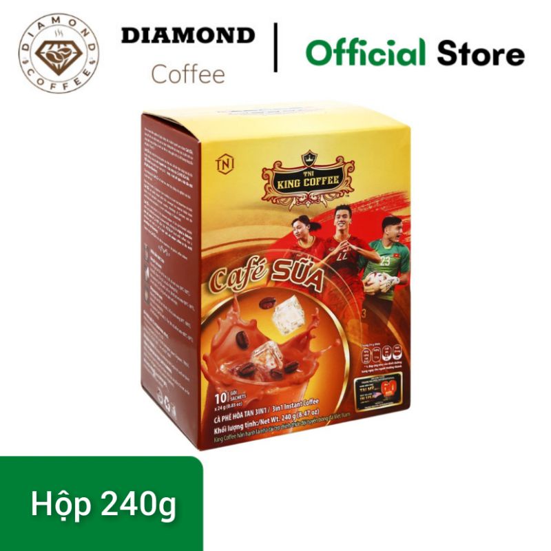 Giá Sỉ🎶🎶Siêu Rẻ🎶🎶Cafe SỮA hòa tan KING COFFEE Bao bì bóng đá - Hộp 10 gói x 24 g (240g)