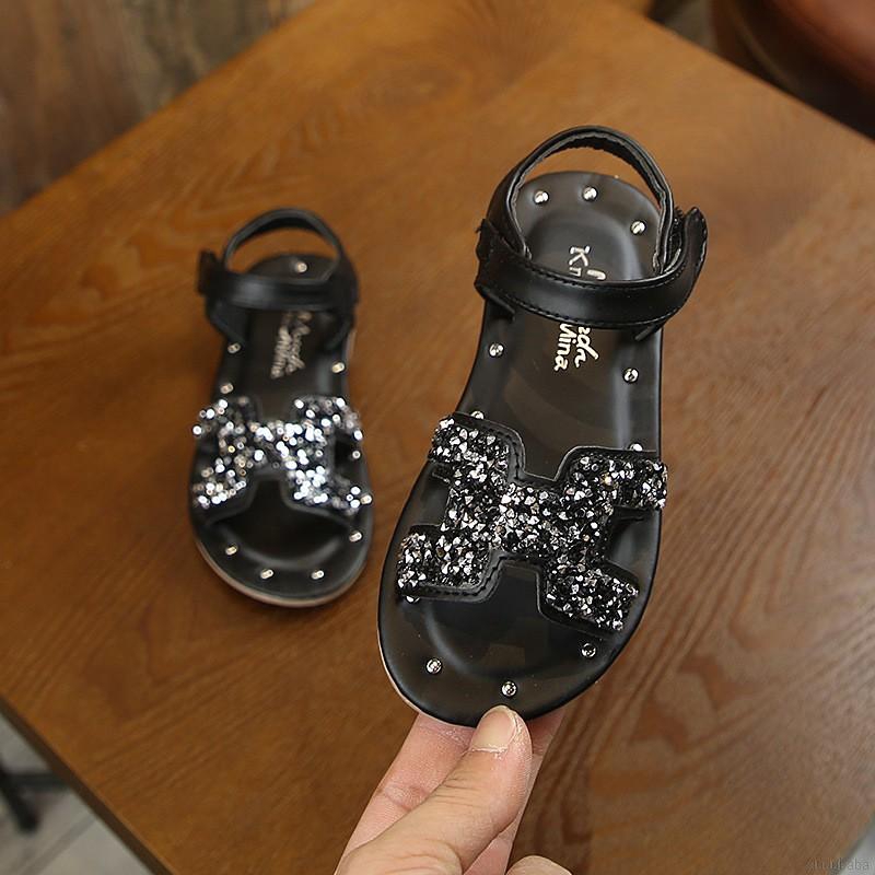 Giày sandal đế mềm chống trượt đính kim tuyến xinh xắn cho bé gái