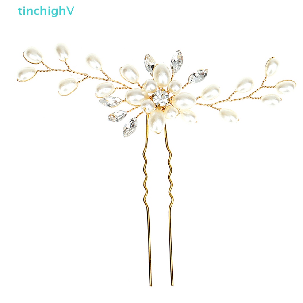 Trâm Cài Tóc Hình Hoa Đính Pha Lê &amp; Ngọc Trai Thủ Công Trang Trí Tóc Cô Dâu