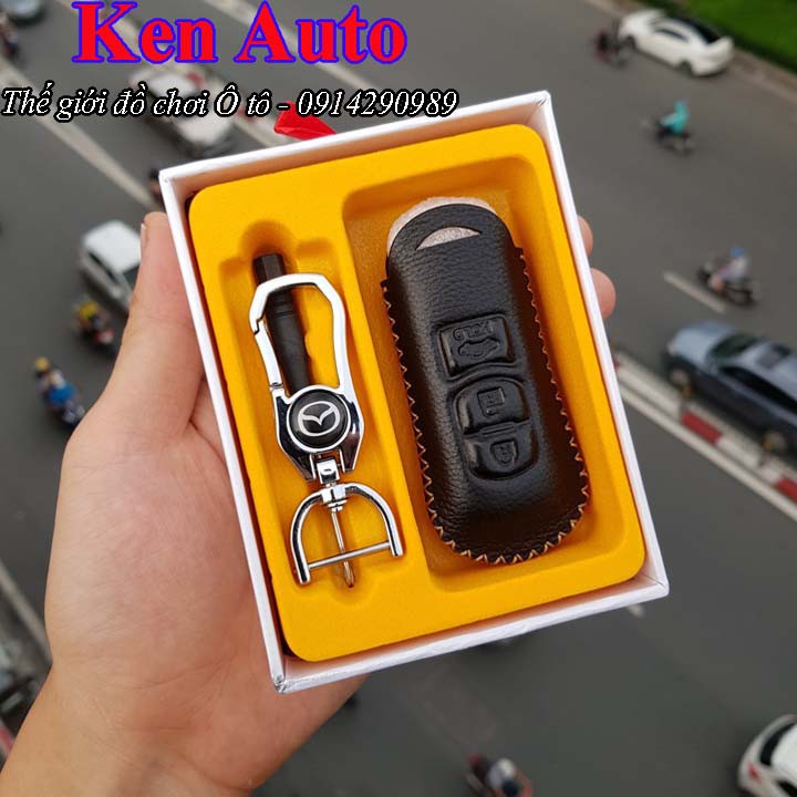 Bao da Handmade bảo vệ chìa khóa xe Mazda 2, Mazda 3, Mazda 6, Mazda CX-5, CX-8…kèm móc đeo Inox