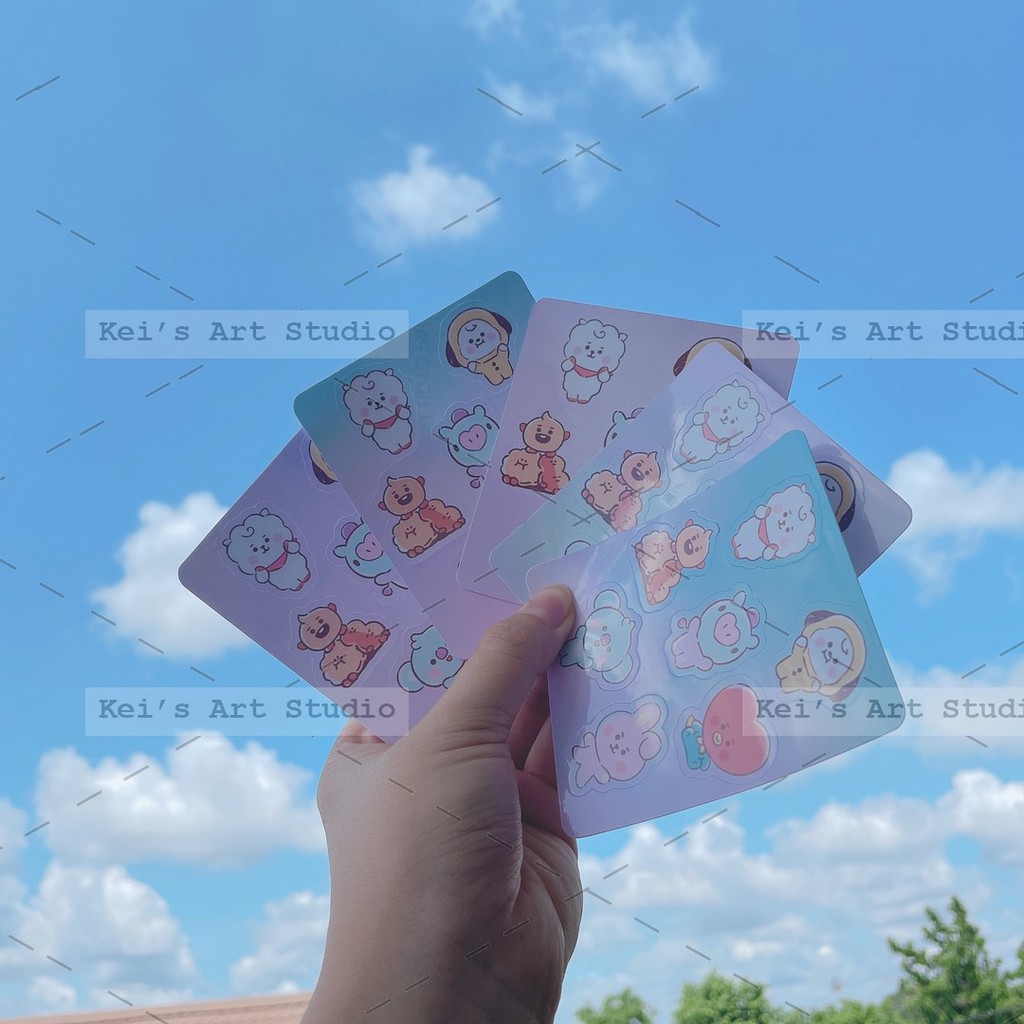 Sticker nhãn dán BTS - BT21 Set 25 cái hoặc 1 tờ sticker cán hologram 7 màu