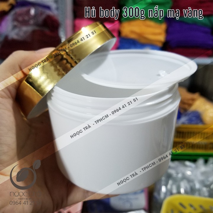 Hủ để kem body 300g nắp mạ Vàng 300gram 300gr
